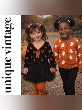 Unique Vintage Toddler Girl’s One Size Halloween Pumpkin Crop Cardigan - NWT!